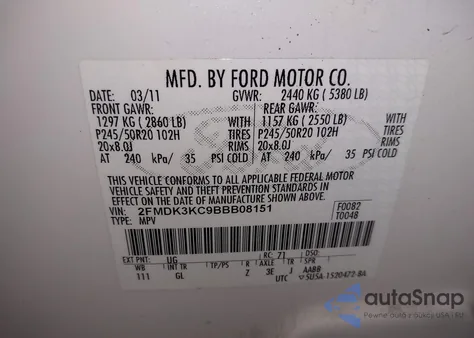 2011 Ford Edge Limited from USA, damaged, VIN 2FMDK3KC9BBB08151